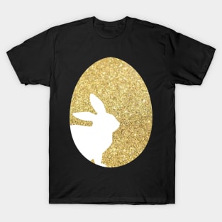 Easter Bunny Silhouette in Gold Faux Glitter Easter Egg T-Shirt